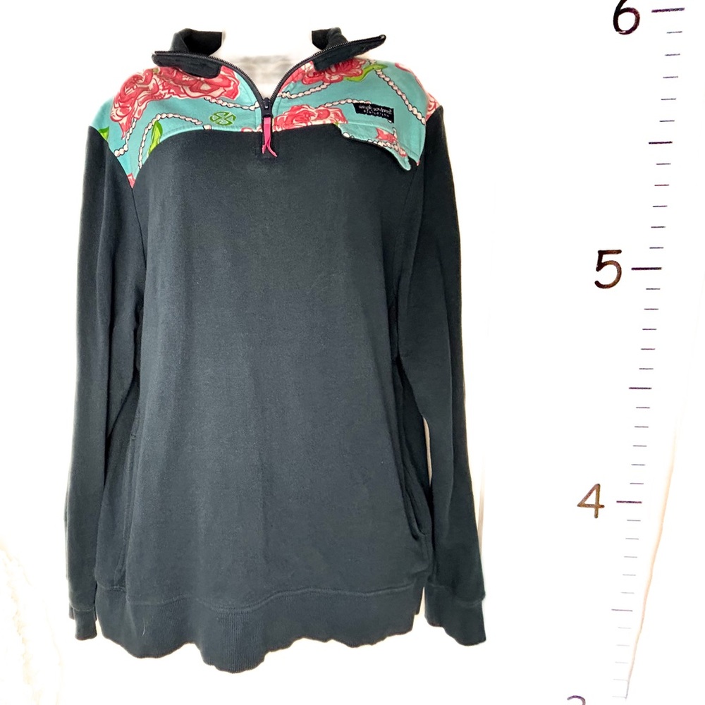 Simply Southern Dark Blue &‎ Floral Accents Full Zip Front Fleece Jacket XL